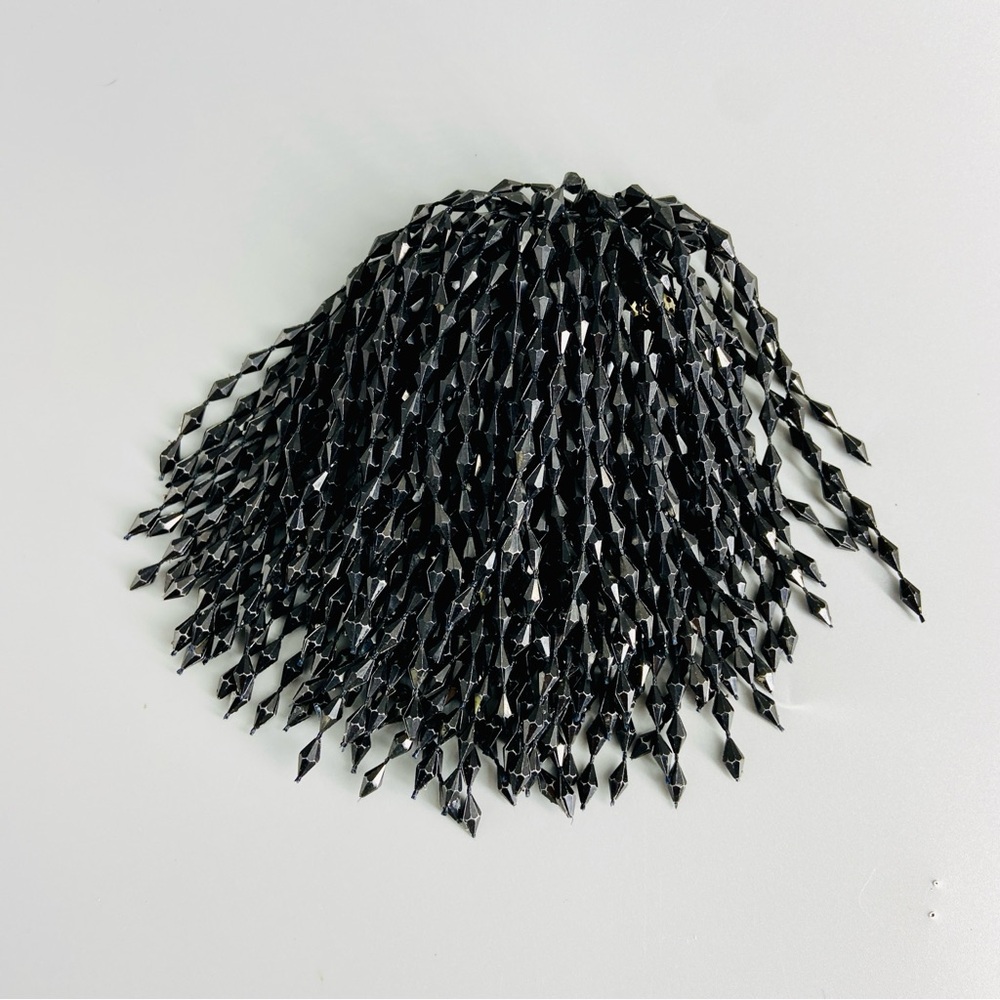 Vintage Mod Large Cascading Fringe Brooch Black Beaded Pin - Picture 4 of 13
